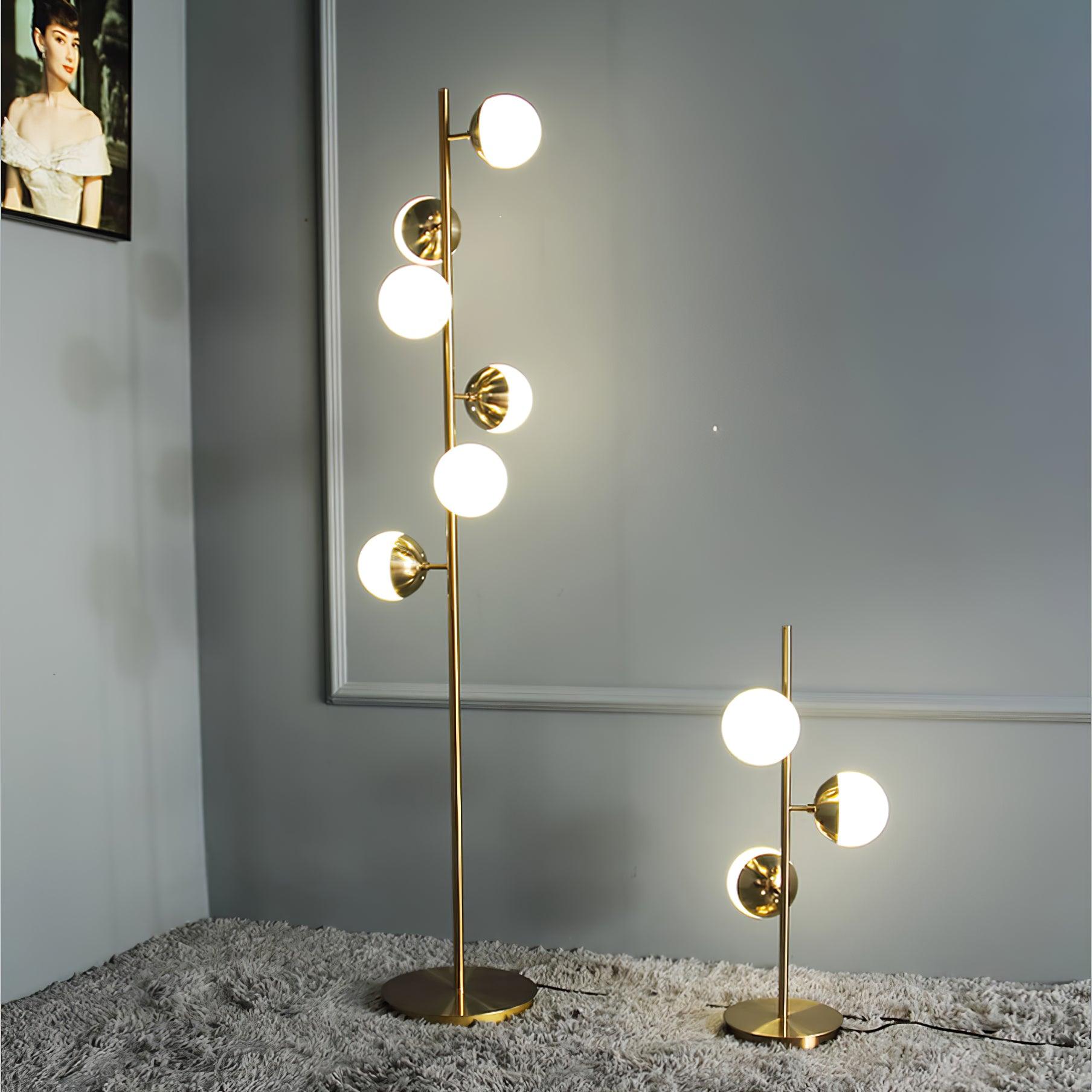 Gold Metal Glass Globe LED Tree Floor Lamp
